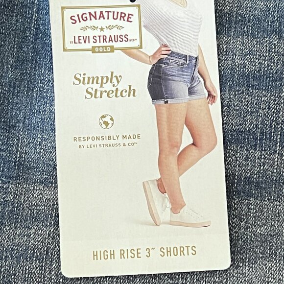 NEW Signature Levi Strauss Womens Blue Denim Shorts Size 16 High Rise Distressed - Picture 12 of 13